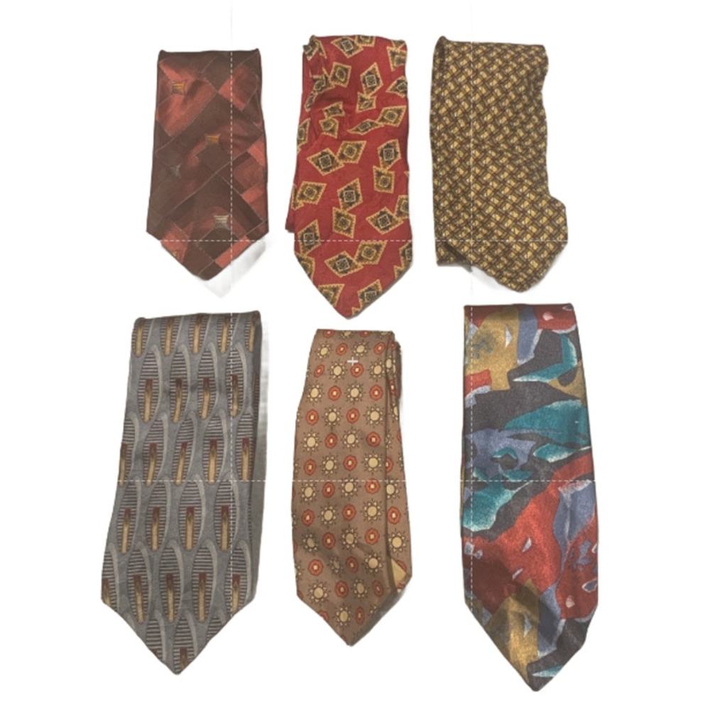 6 Gold Red Silver Polka Dot Floral Geometric Vintage & Newer Mens Neck Ties